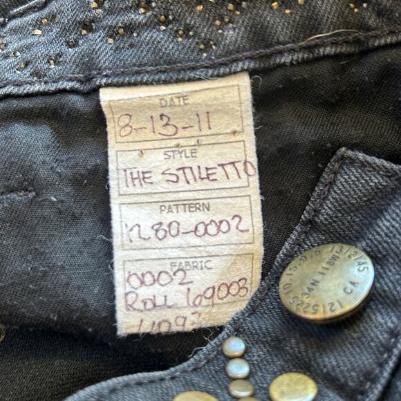 Current/Elliott Stiletto Jeans 27 Black Skinny Low Rise Studded Designer Rocker - Picture 15 of 15